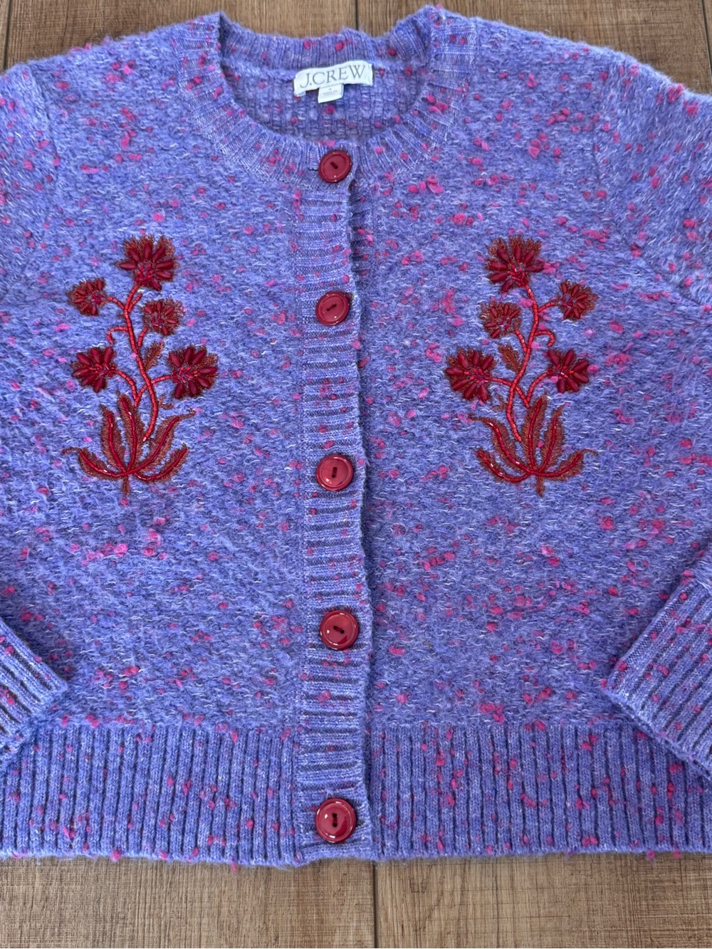 J.Crew Sequin Embroidered Cotton Bouclé Cardigan Sweater Purple Small NWOT - Picture 3 of 13
